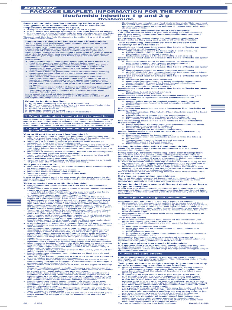 Ifosfamide Injection Patient Leaflet | PDF | Chemotherapy | Lung