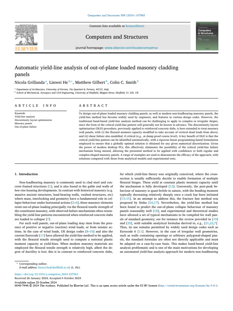Automated Yield-Line Analysis for Masonry Panels | PDF | Bending ...