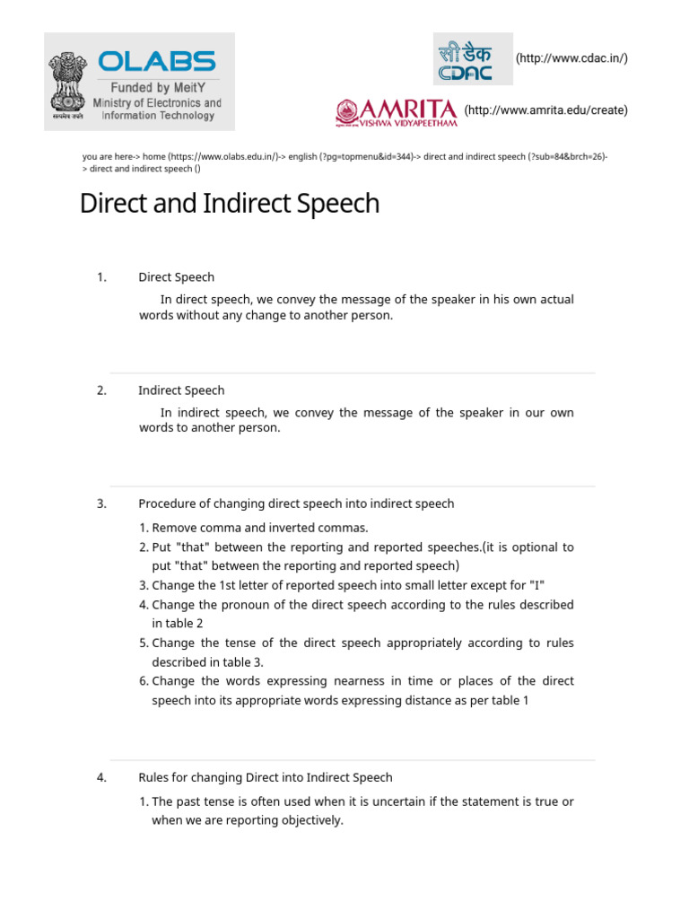 Direct and Indirect Speech Guide | PDF | Sentence (Linguistics) | Question