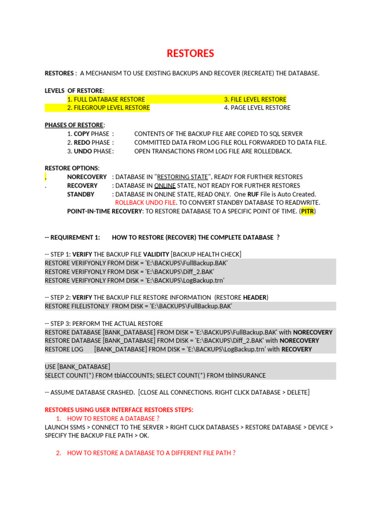 13 1 Restores | PDF | Backup | Databases