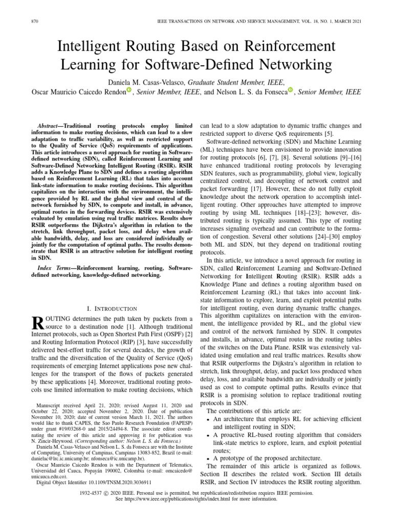 Intelligent Routing in SDN with RL | PDF | Routing | Computer Network