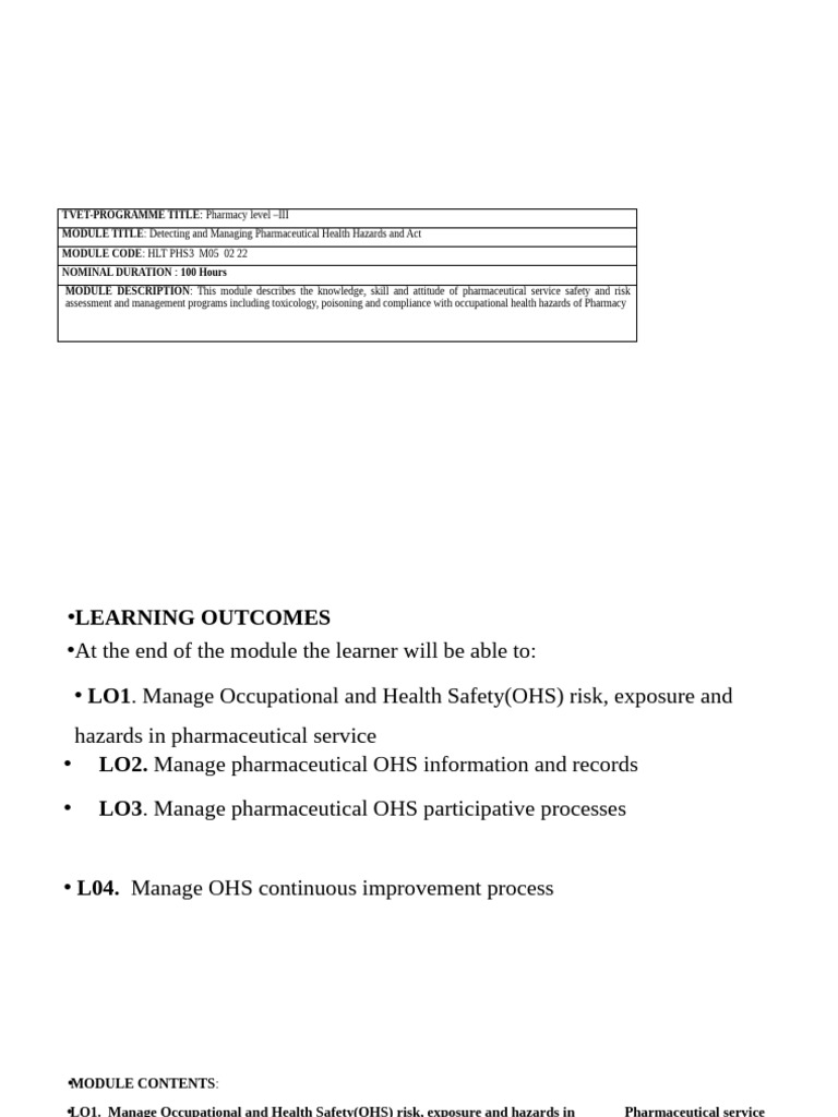 Tvet-Programme Title: Module Title Module Code Nominal Duration: 100 ...