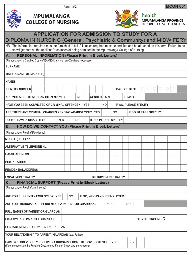 Mpumalanga Nursing College Application | PDF
