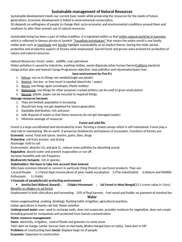 Sustainable Management of Natural Resources | PDF | Water | Sustainability