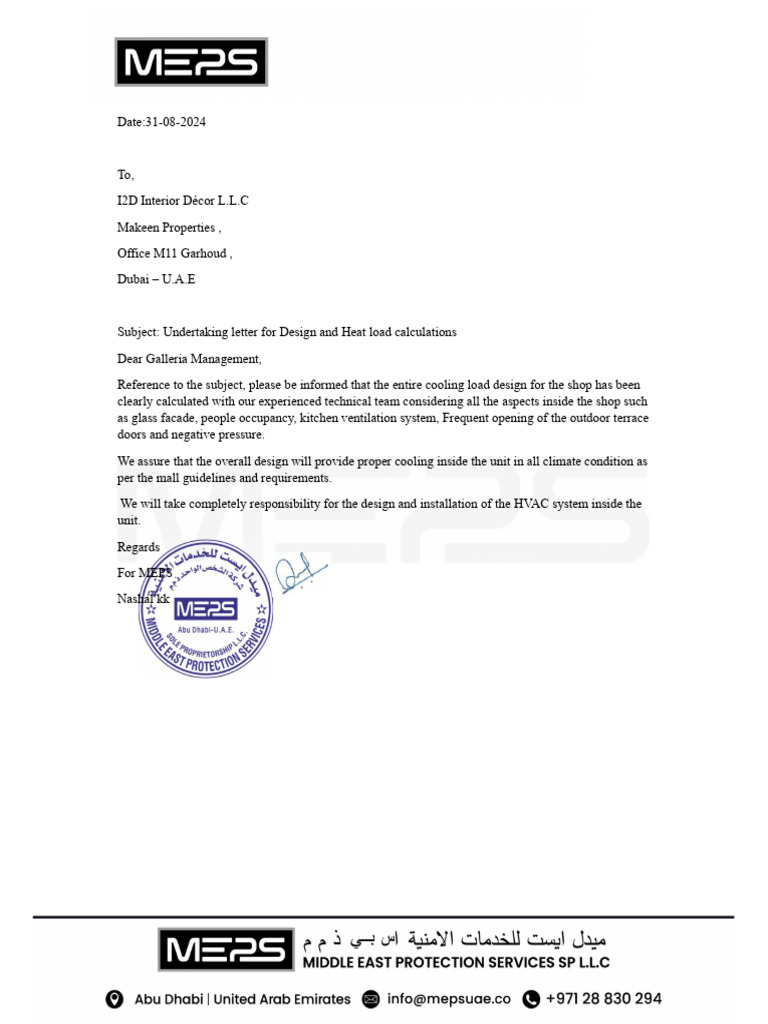 HVAC Design and Load Calculation Letter | PDF
