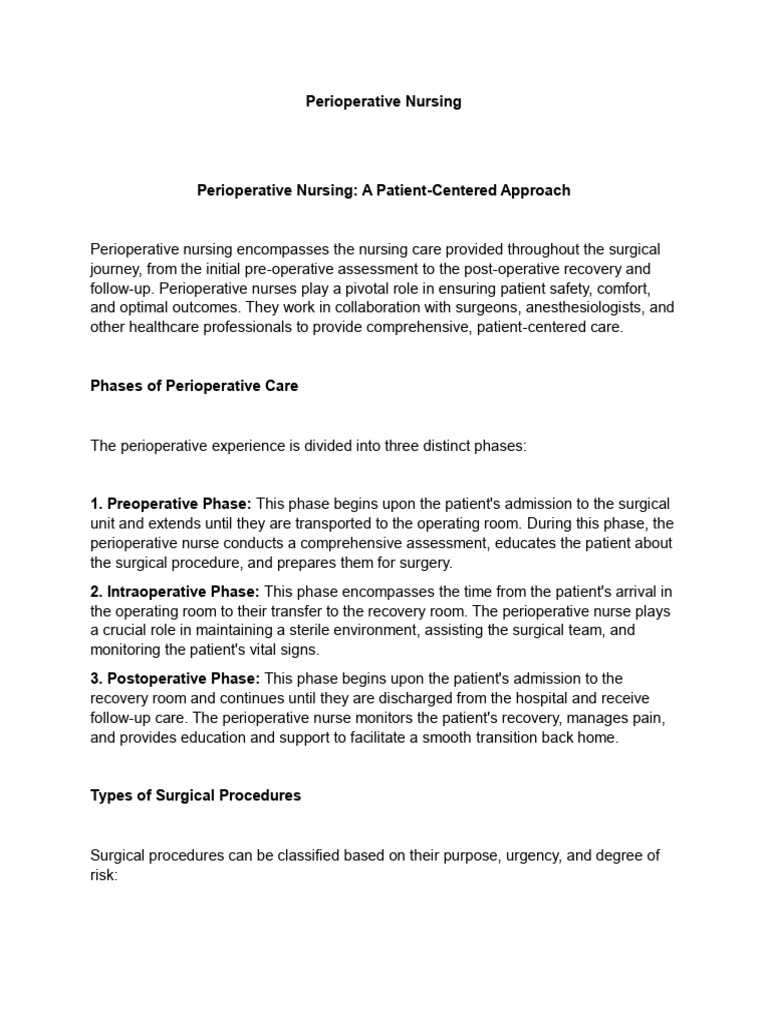 Comprehensive Perioperative Nursing Care | PDF | Surgery | Perioperative