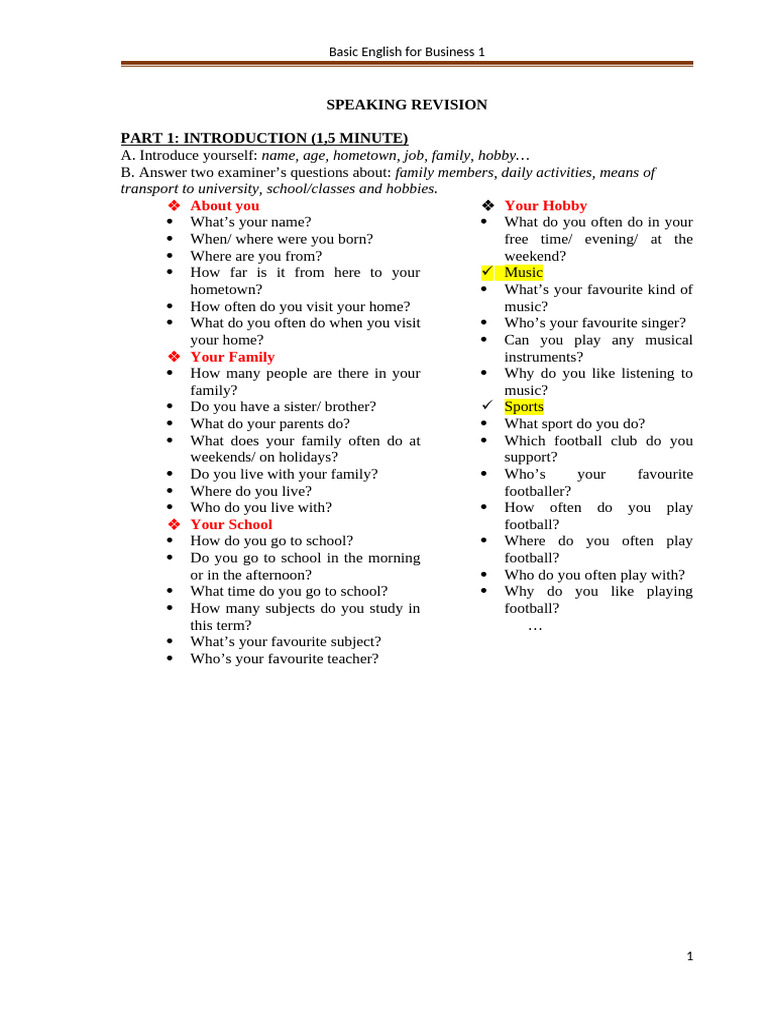 Basic English Business Speaking Guide | PDF | Meal | Linguistics