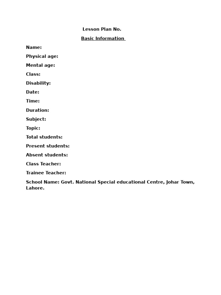 Special Education Lesson Plan Template | PDF