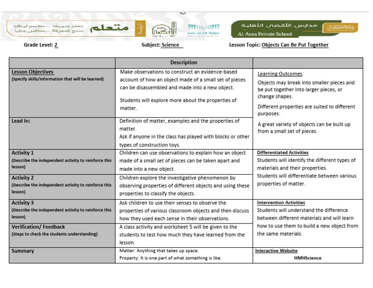 Grade 2 Weekly Lesson Plan 4 Term 1 | PDF | Matter | Human Communication