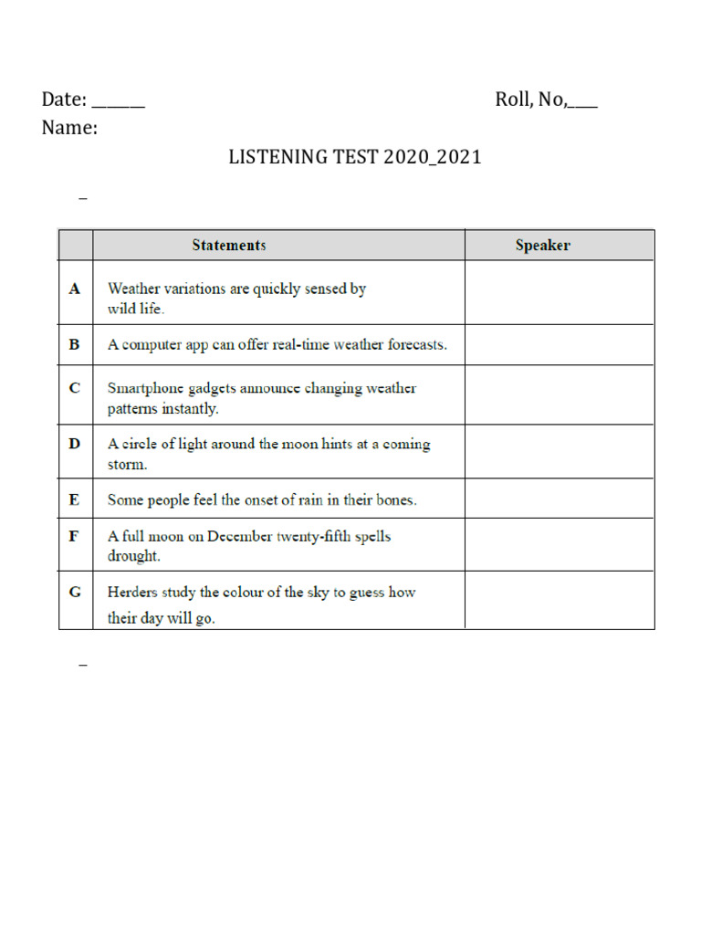 ASL CLASS 12 Listerning Skill - QUESTION - PAPER | PDF