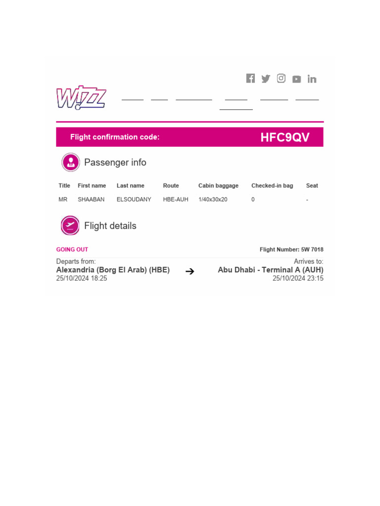 Wizz Air Flight Itinerary Confirmation | PDF