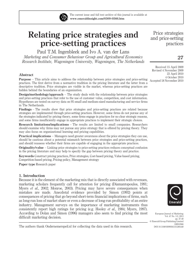 Relating Price Strategies and Price-Setting Practices 2010 | PDF ...
