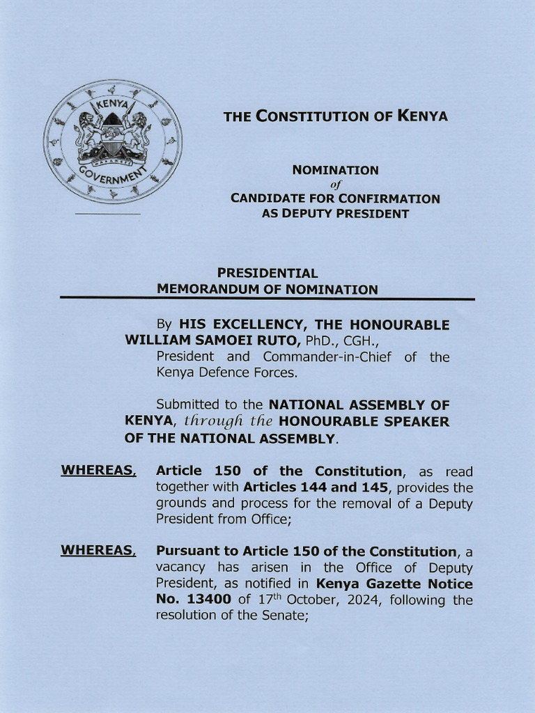 Article 149 - Nomination of The Deputy President | PDF