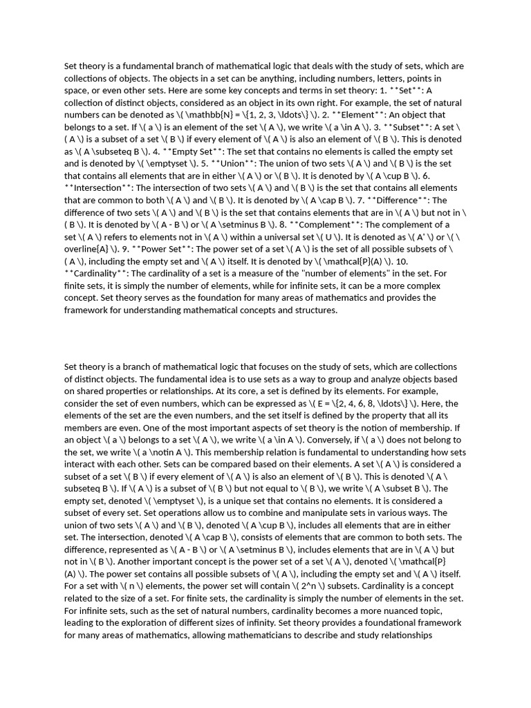 Set Theory | PDF | Set (Mathematics) | Infinity