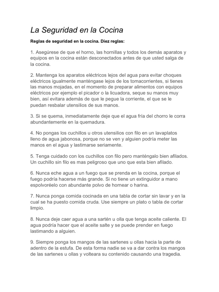 La Seguridad en La Cocina | PDF | Estufa de cocina | Cuchillo