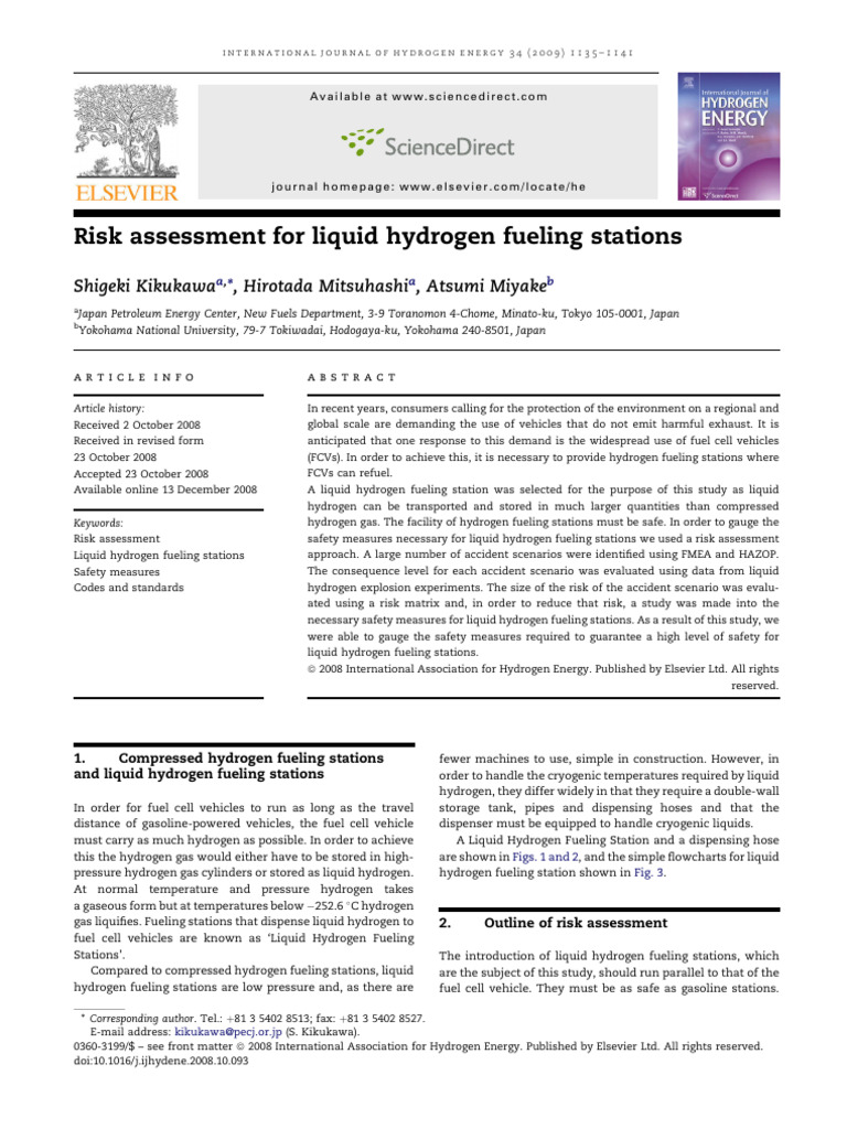 Risk Assessment For Liquid Hydrogen Fueling Stations: Shigeki Kikukawa ...