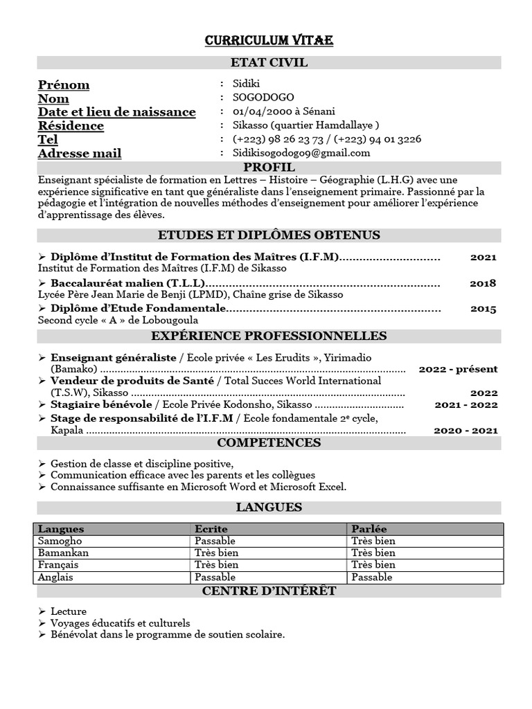 Mon CV V.act | PDF | Enseignement
