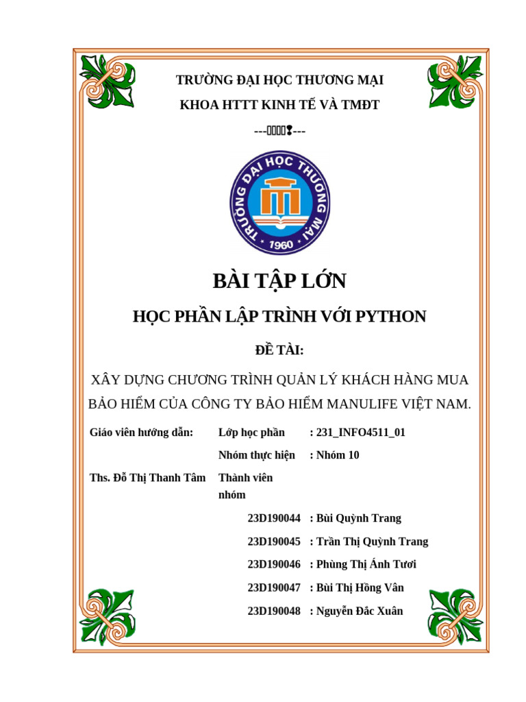 Bài tập lớn Python - nhóm 10 | PDF