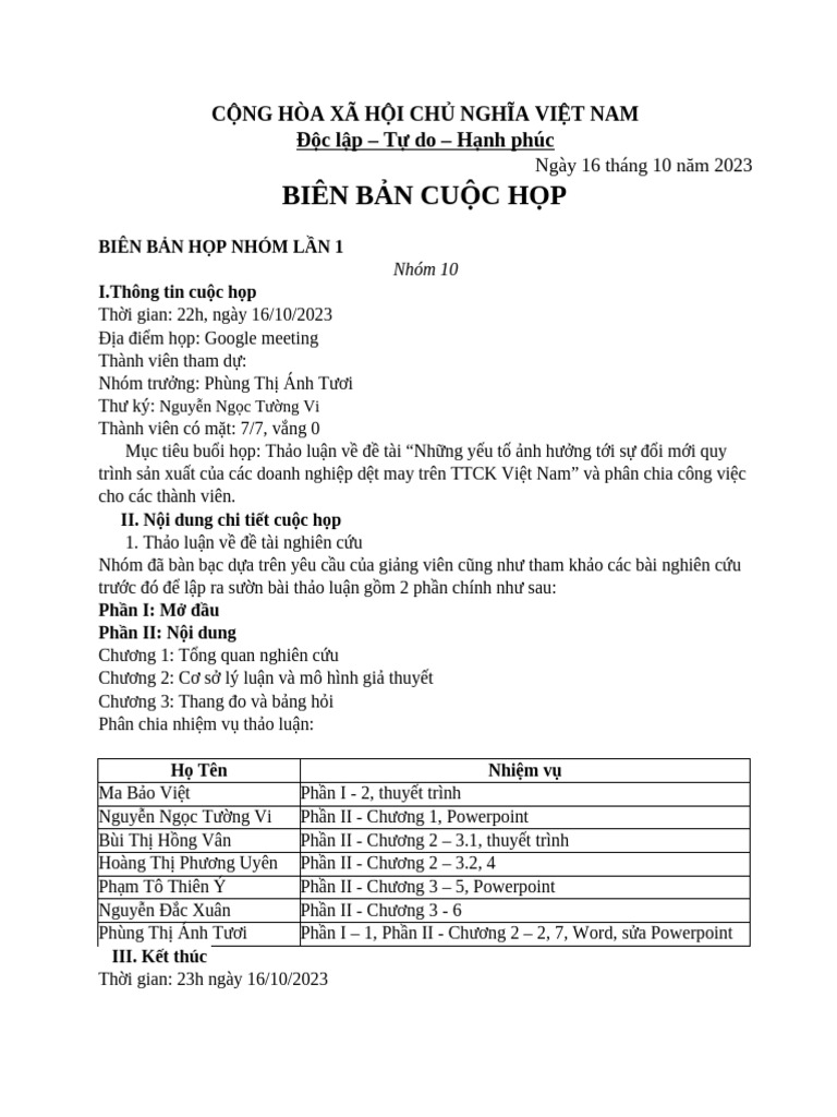 Biên bản cuộc họp | PDF