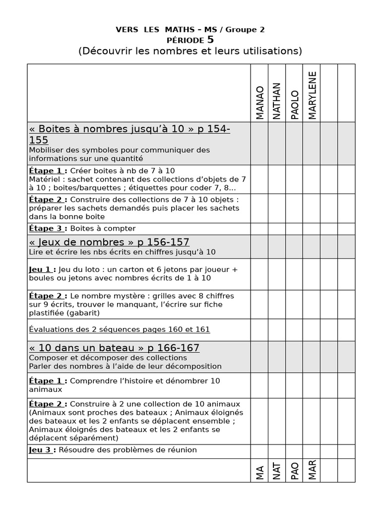 Maths MS Période 5 : Activités et Évaluations | PDF