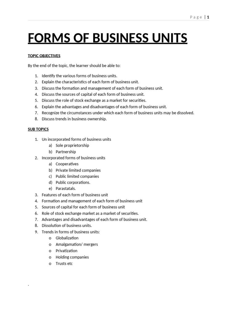 Types and Management of Business Units | PDF | Partnership | Sole ...