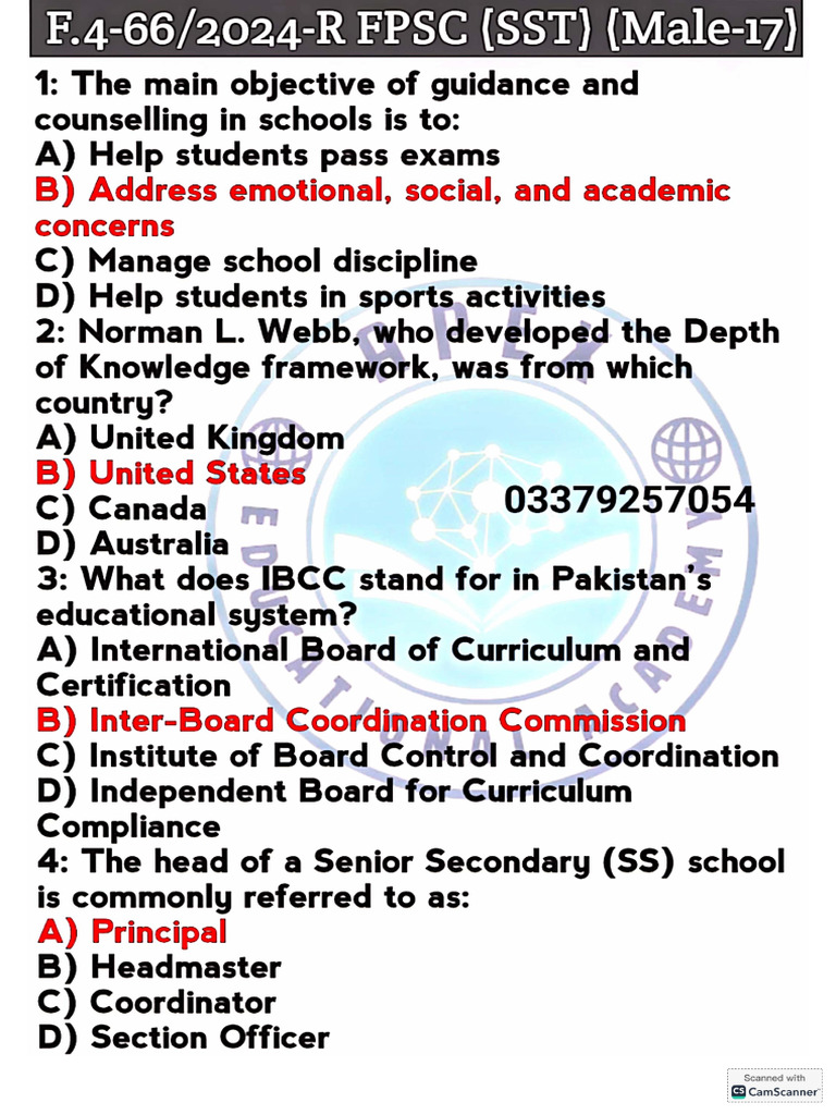 FPSC, SST (Male) Test | PDF