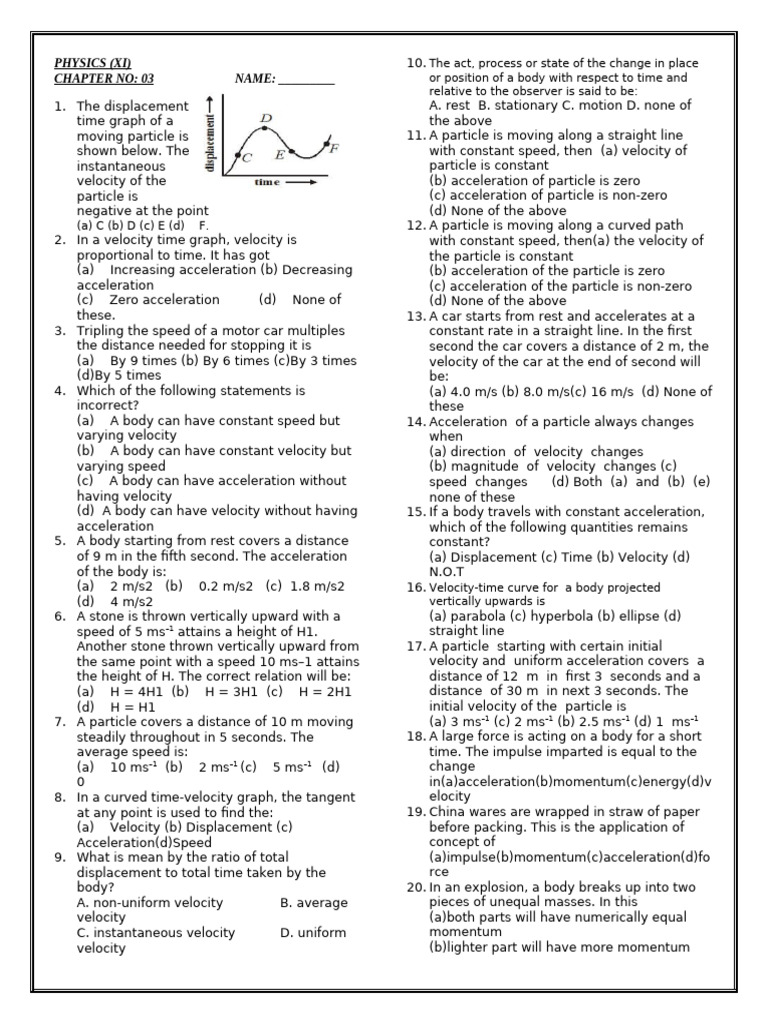 CH 3 Motion in One Dimension | PDF | Acceleration | Velocity
