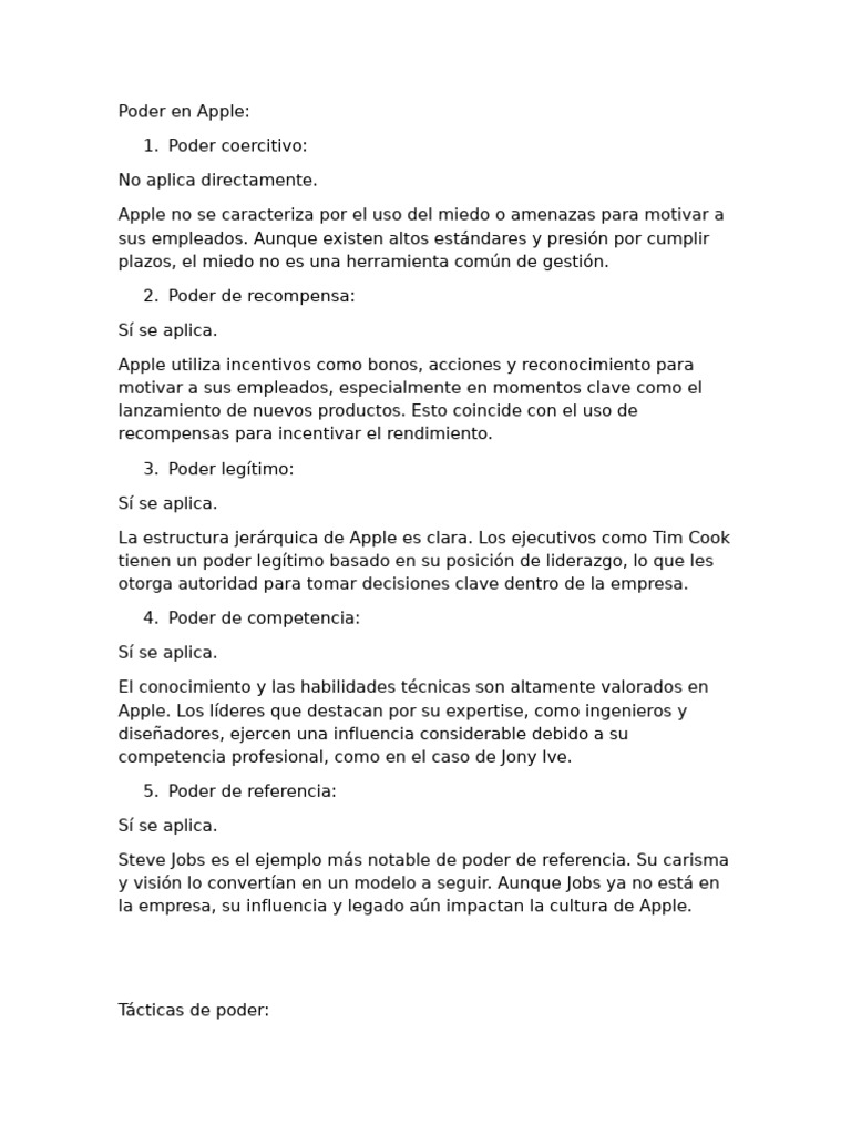 Poder, Tacticas y Autoridad en Apple | PDF | Apple Inc. | Ingeniería