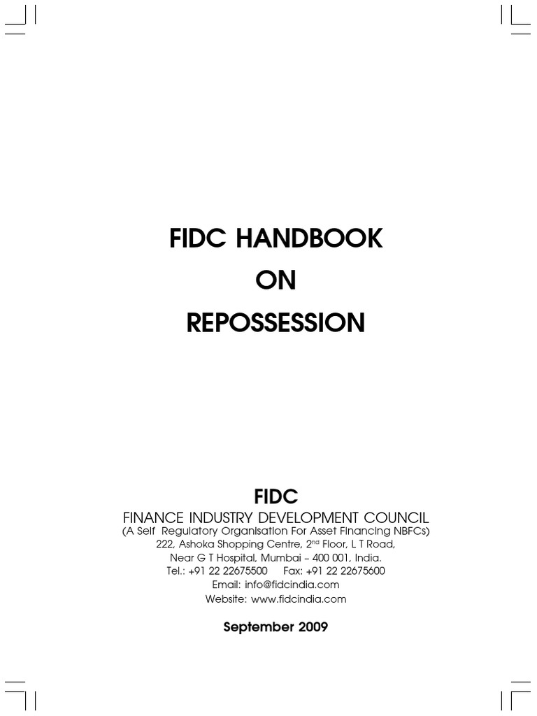 Fidc Handbook On Repossession | PDF | Loans | Repossession