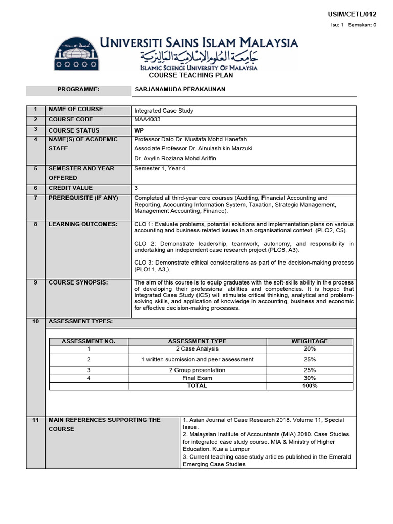 A241 - Maa4033 Course Teaching Plan | PDF | Cognition | Learning