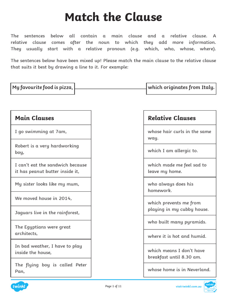 Relative Clauses Worksheet for Grades 5-6 | PDF | Clause | Syntax