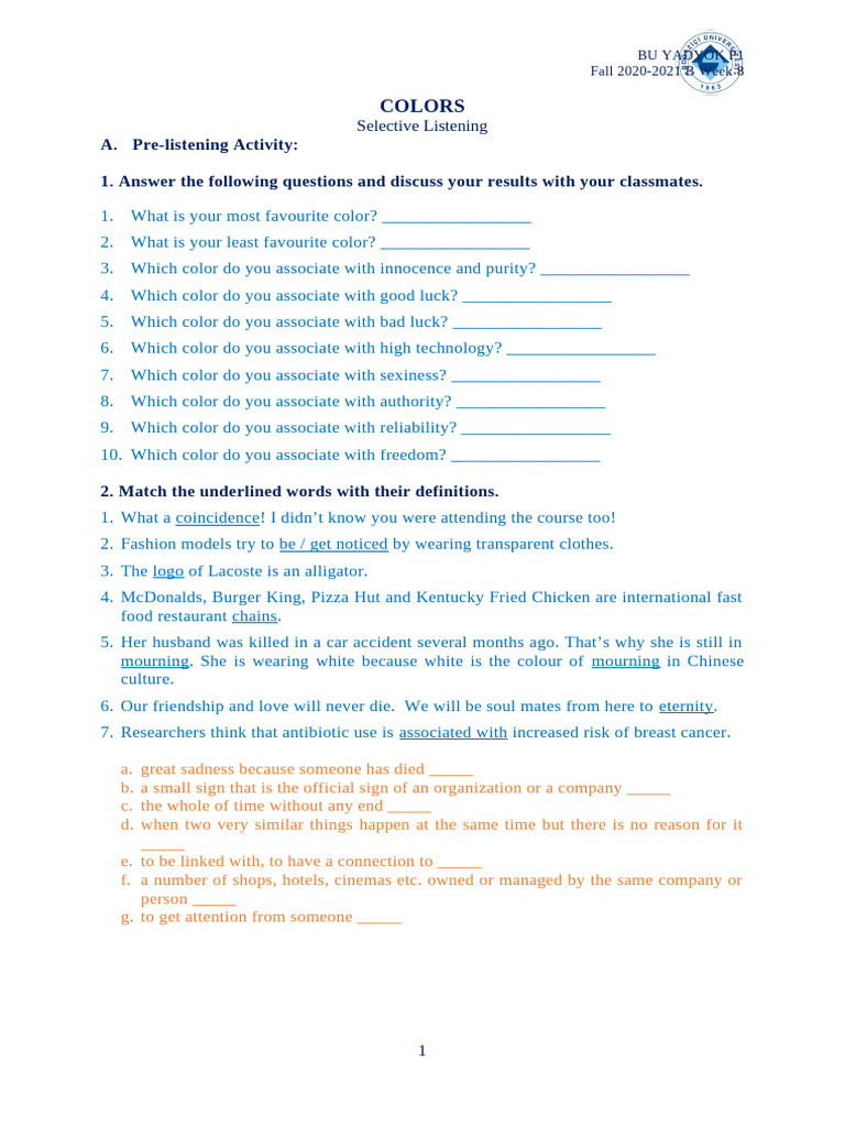 B W8 Listening Tasks STUDENT (1) Kopyası | PDF | Chocolate | Cooking