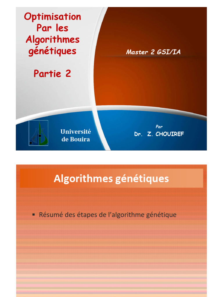 Optimisation par Algorithmes Génétiques | PDF | Algorithme génétique ...