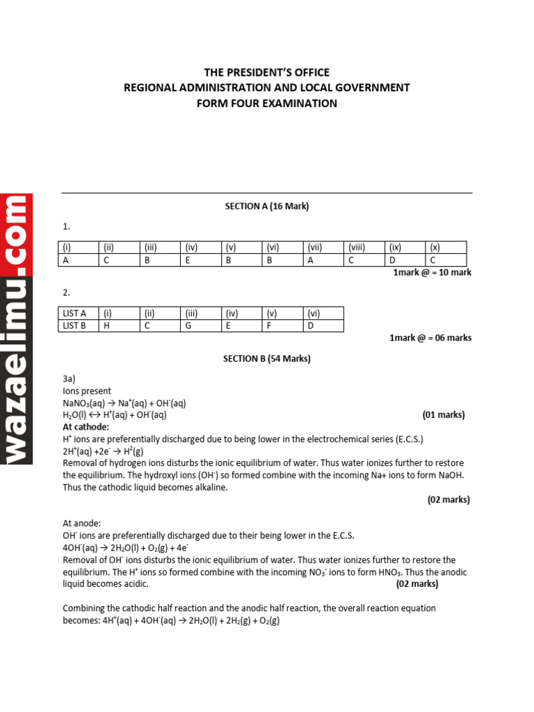 2024 KCSE Chemistry Paper 1 Marking Scheme | PDF | Mole (Unit) | Fertilizer