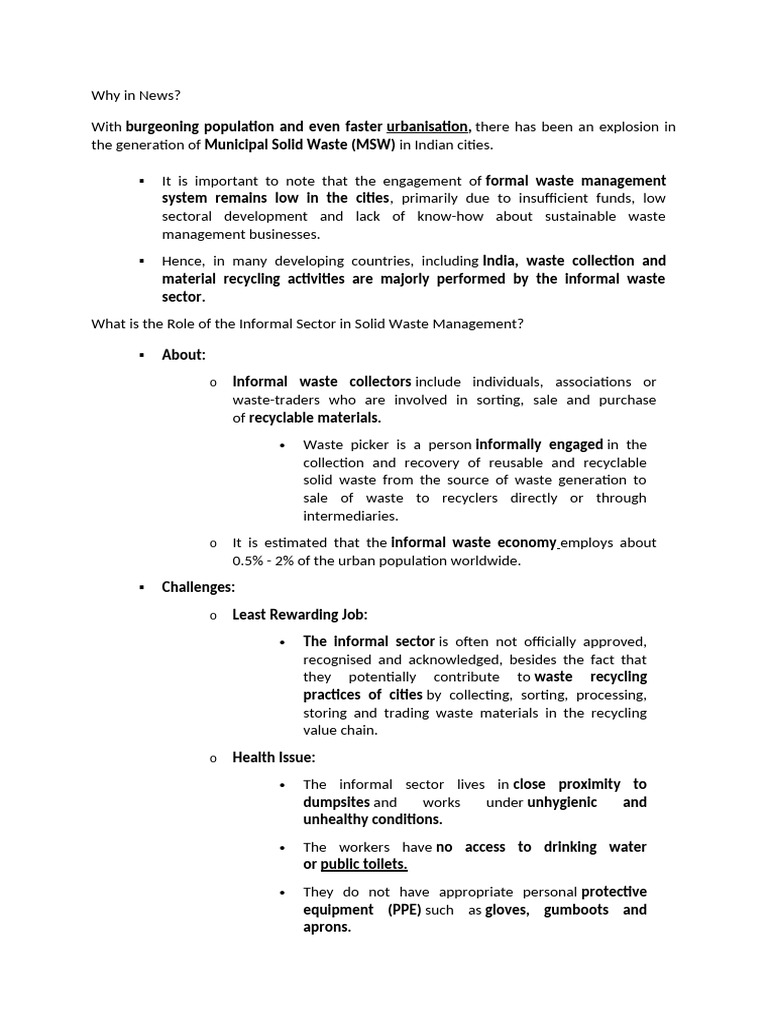Informal Sector's Role in India's Waste Management | PDF | Waste ...