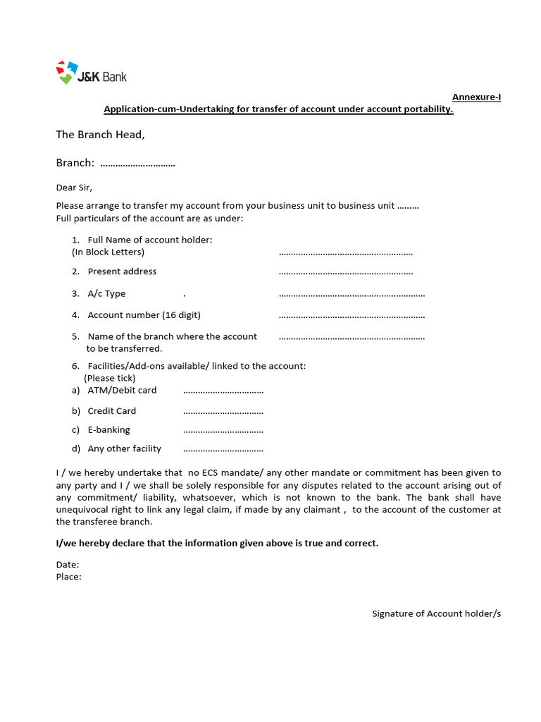 Account Transfer Application Form | PDF