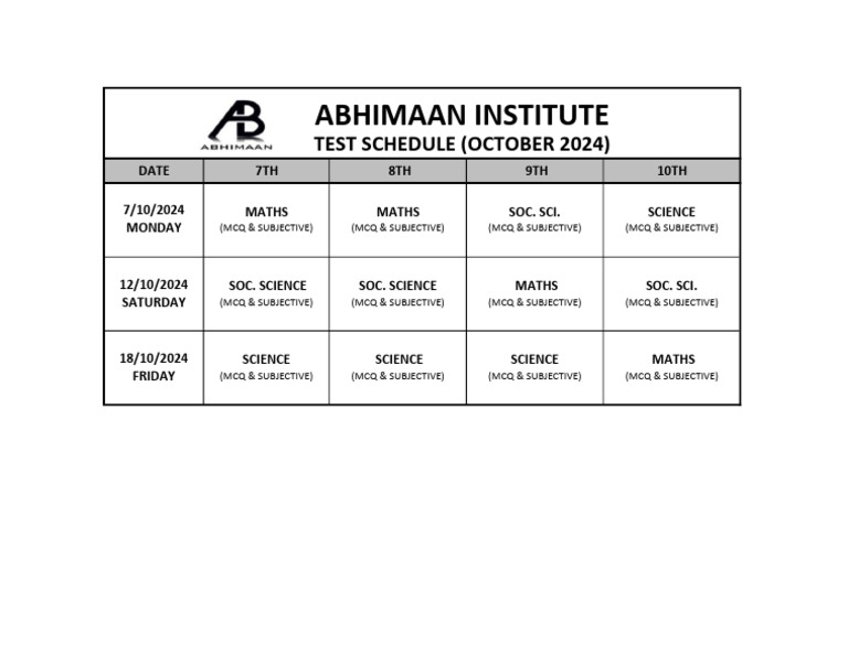 October 2024 Exam Schedule | PDF