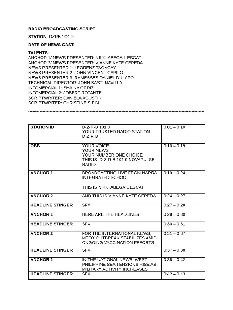 DZRB 101.9 News Broadcast Script | PDF