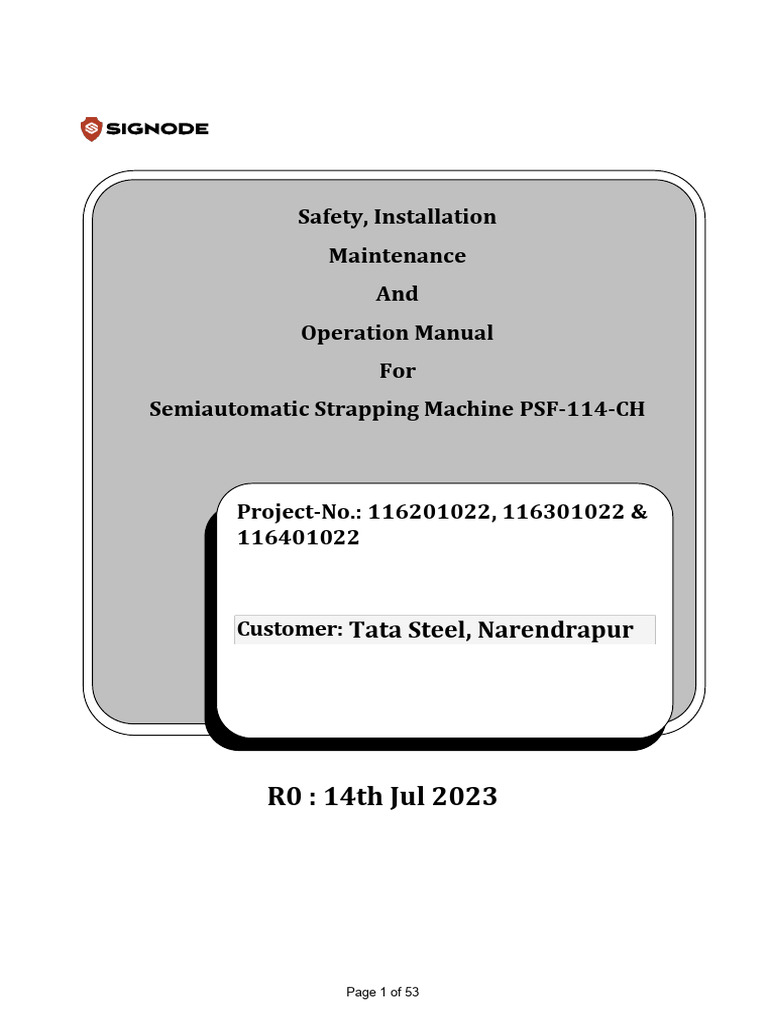 PSF-114-CH Strapping Machine Manual | PDF | Safety | Electrician