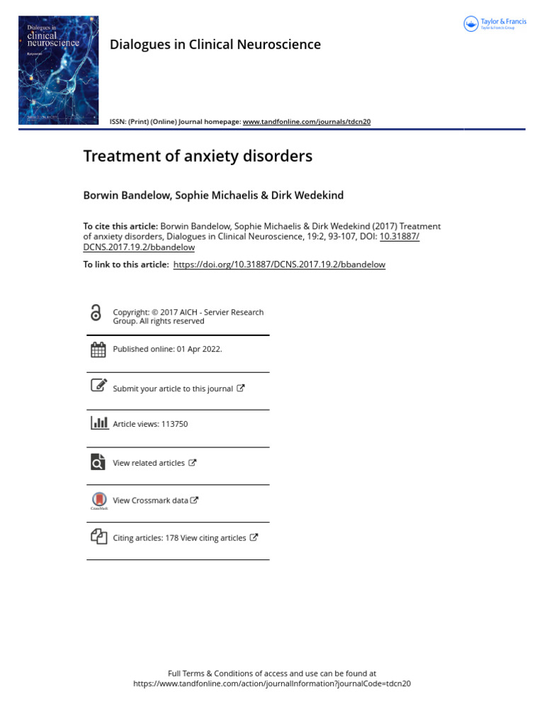 Treatment of Anxiety Disorders | PDF | Benzodiazepine | Antidepressant