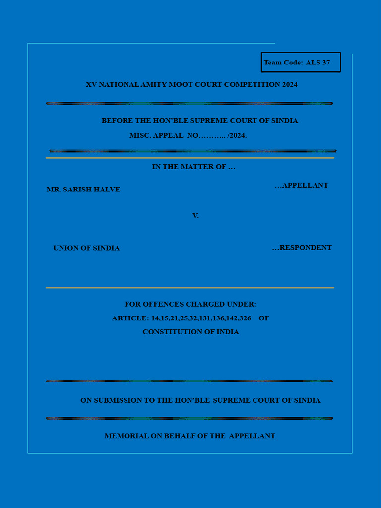 Team Als37 Appellant Memorial | PDF | Jurisdiction | Human Rights