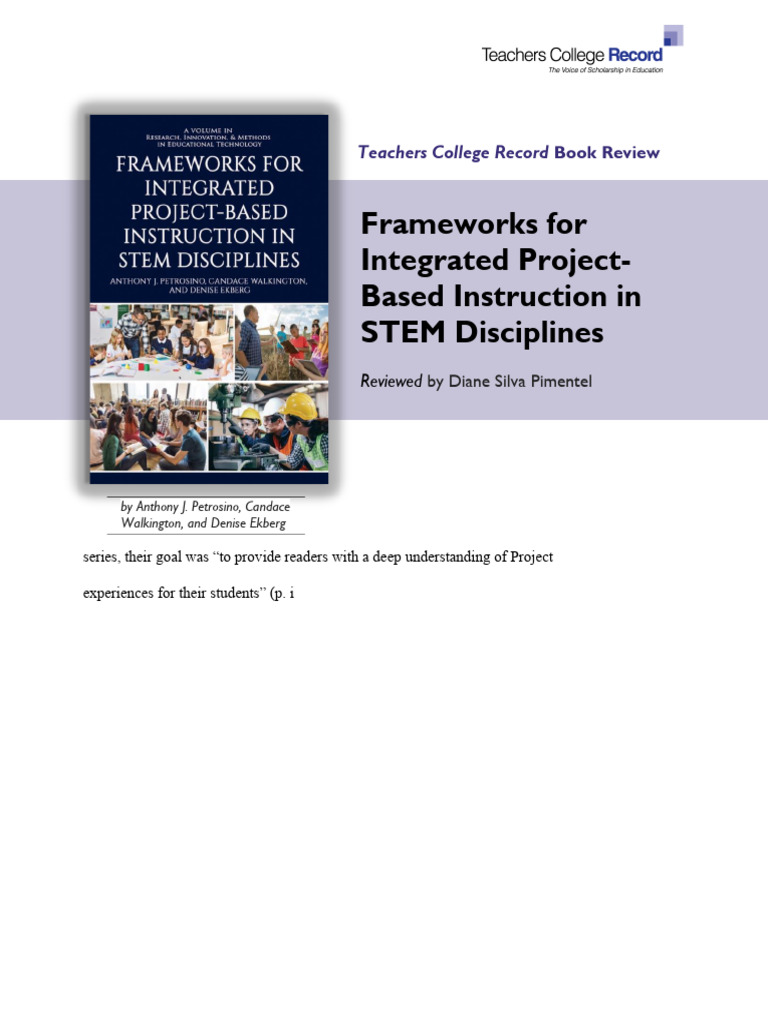 Frameworks For Integrated Project-Based Instruction in STEM Disciplines ...