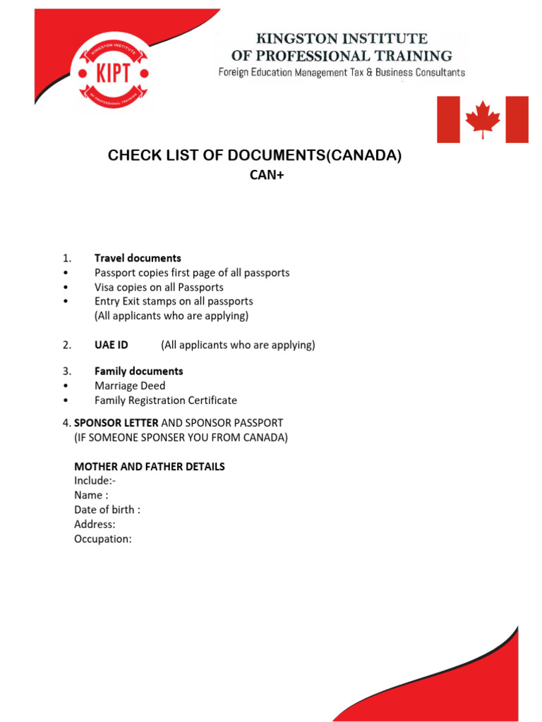 Canada Check List Can+ Uae | PDF