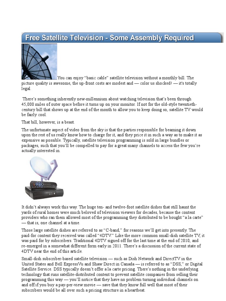 Free Satellite TV Legal PDF Satellite Television Pay Television