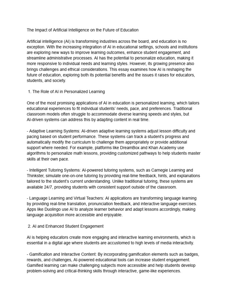 AI's Transformative Role in Education | PDF | Artificial Intelligence ...