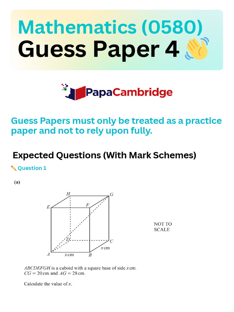 IGCSE Mathematics 0580 Guess Paper 4 | PDF | Teaching Methods ...
