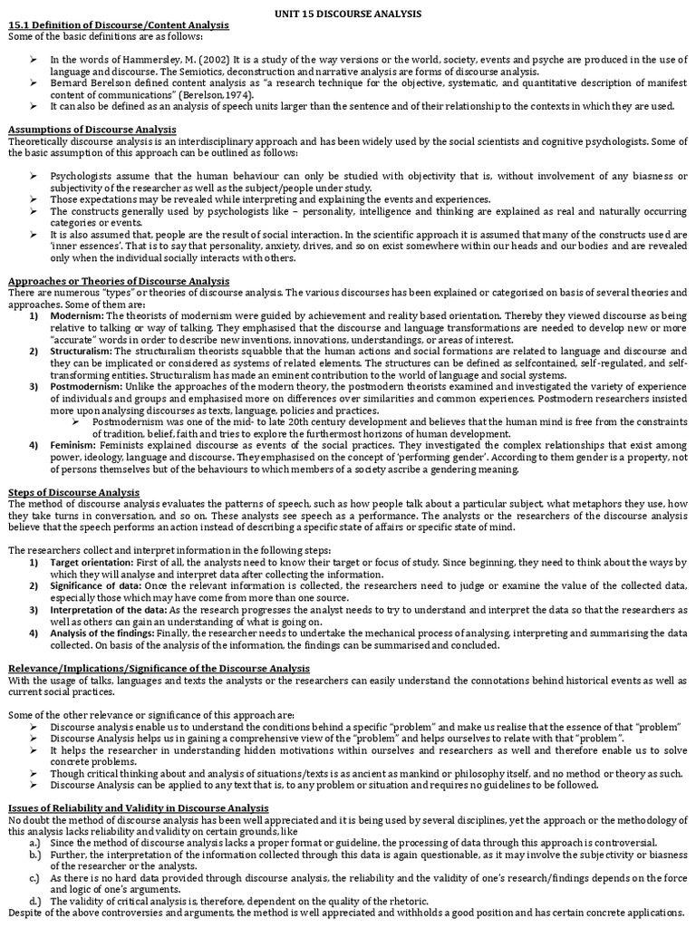Discourse Analysis: Definitions and Approaches | PDF | Discourse | Analysis
