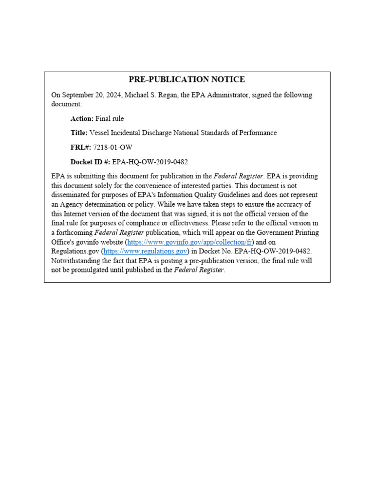 EPA EPA Issues National Requirements To Protect U.S. Waterways From ...