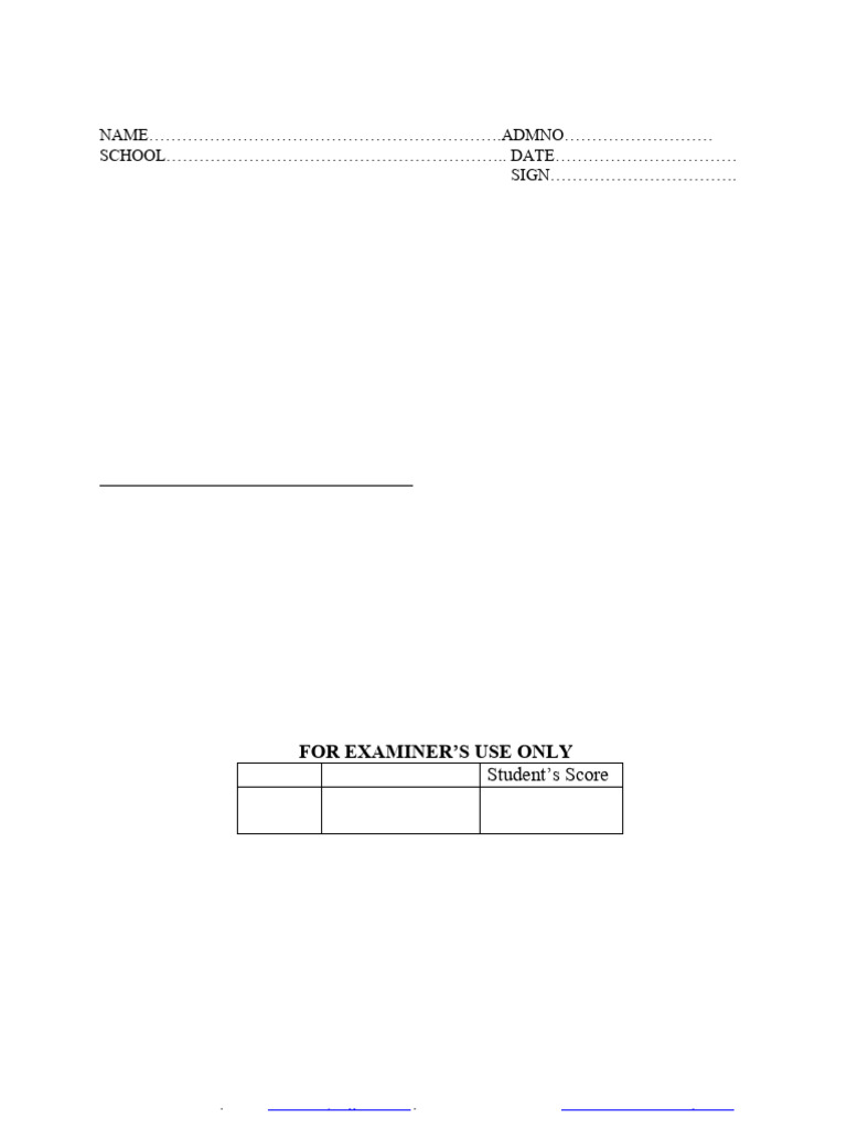 Biology Paper Form 2 Term 3 2017 | PDF | Leaf
