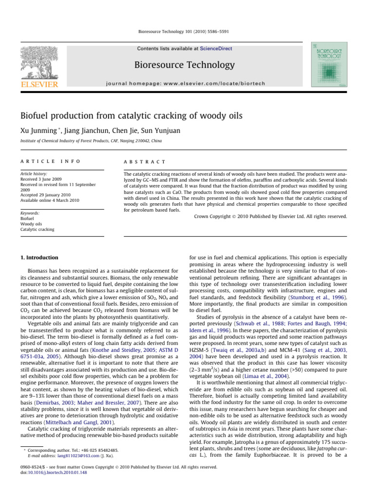 Biofuel Production From Catalytic Cracking of Woody Oils | PDF ...